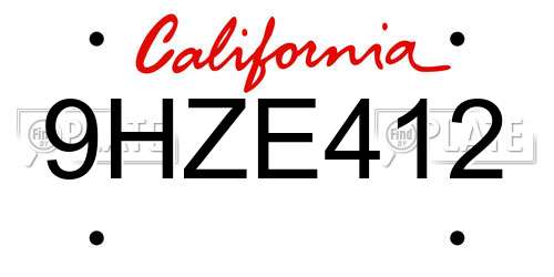 9HZE412 California License Plate