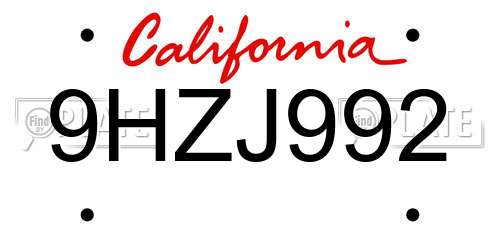 9HZJ992 California License Plate