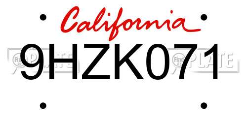 9HZK071 California License Plate