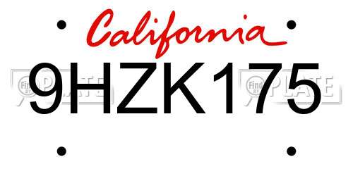 9HZK175 California License Plate