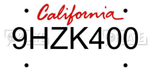 9HZK400 California License Plate
