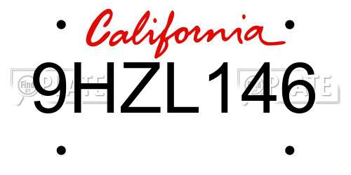 9HZL146 California License Plate