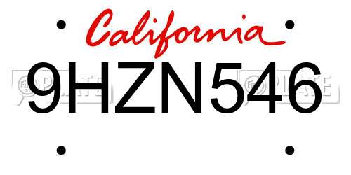 9HZN546 California License Plate
