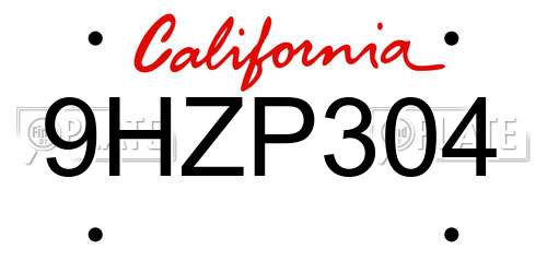 9HZP304 California License Plate