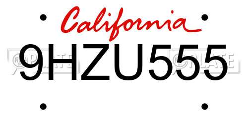 9HZU555 California License Plate