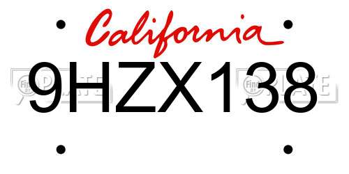 9HZX138 California License Plate