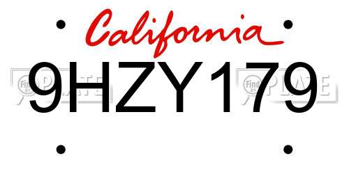9HZY179 California License Plate