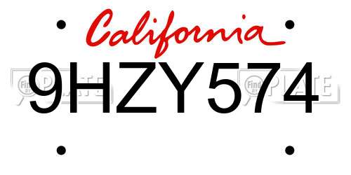 9HZY574 California License Plate