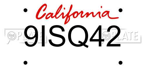 9ISQ42 California License Plate