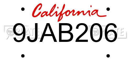 9JAB206 California License Plate