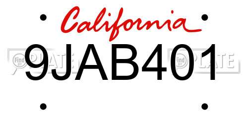 9JAB401 California License Plate