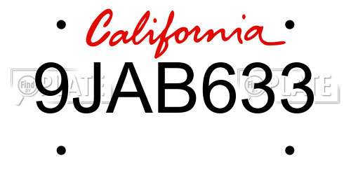 9JAB633 California License Plate