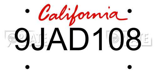 9JAD108 California License Plate