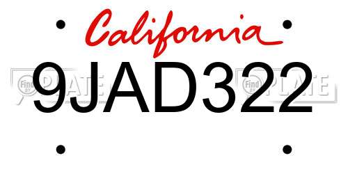9JAD322 California License Plate