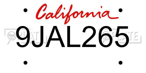 9JAL265 California License Plate