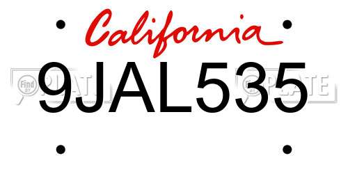 9JAL535 California License Plate