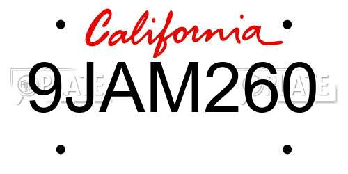 9JAM260 California License Plate