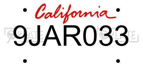 9JAR033 California License Plate