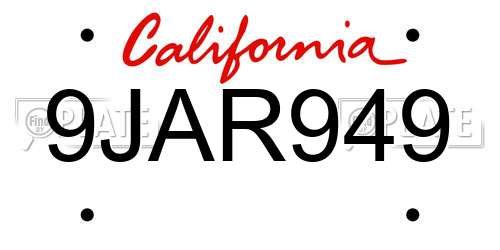 9JAR949 California License Plate