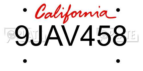 9JAV458 California License Plate
