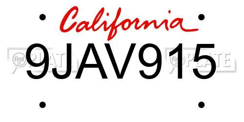 9JAV915 California License Plate