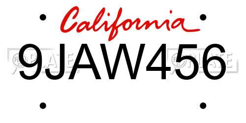 9JAW456 California License Plate