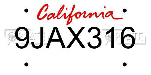 9JAX316 California License Plate