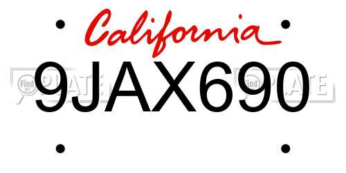 9JAX690 California License Plate