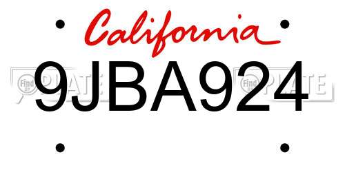 9JBA924 California License Plate