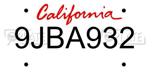 9JBA932 California License Plate