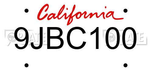 9JBC100 California License Plate