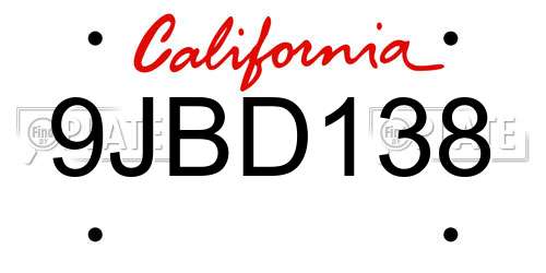 9JBD138 California License Plate