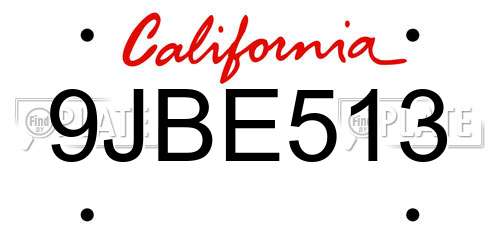 9JBE513 California License Plate