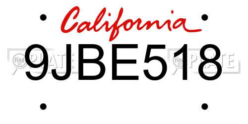 9JBE518 California License Plate