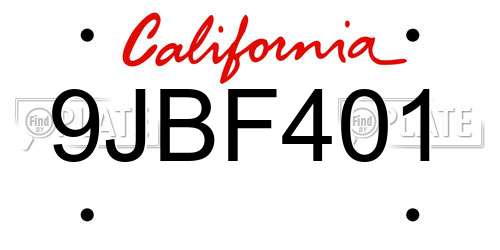 9JBF401 California License Plate