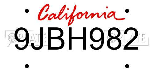 9JBH982 California License Plate