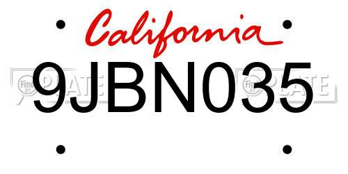 9JBN035 California License Plate