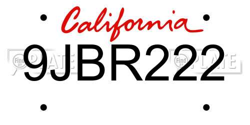 9JBR222 California License Plate
