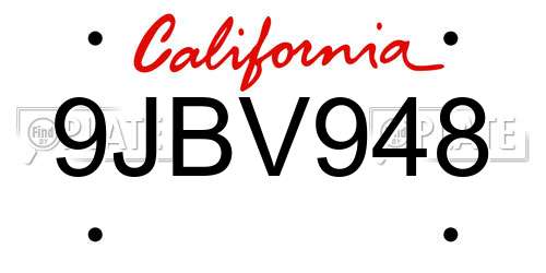 9JBV948 California License Plate