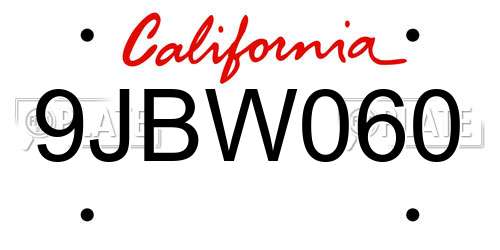 9JBW060 California License Plate