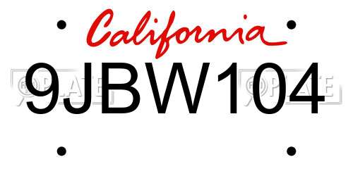 9JBW104 California License Plate