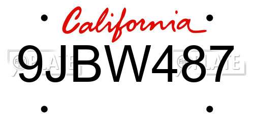 9JBW487 California License Plate