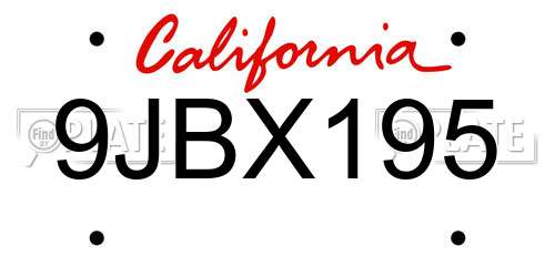 9JBX195 California License Plate