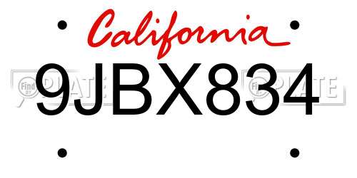 9JBX834 California License Plate