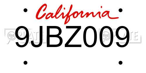 9JBZ009 California License Plate
