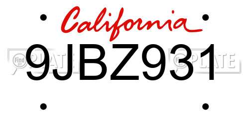 9JBZ931 California License Plate