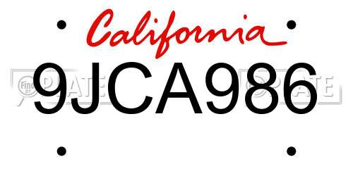 9JCA986 California License Plate