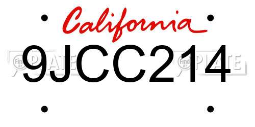 9JCC214 California License Plate