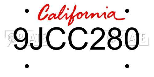 9JCC280 California License Plate