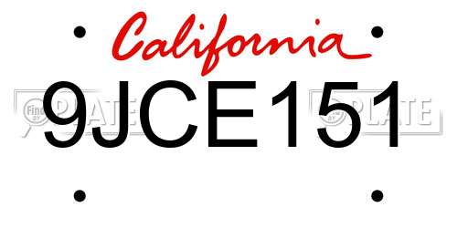 9JCE151 California License Plate